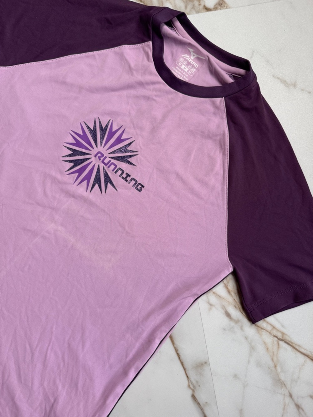 Vintage Mizuno Cap Sleeves Purple Sparkle Logo Running Shirt Sz M QuickDry